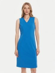 Calvin Klein Sukienka koktajlowa LV044C063G Niebieski Slim Fit. Niebieskie sukienki damskie Calvin Klein, xs, bez wzorów, z syntetyku, wizytowe, bez kołnierzyka, bez ramiączek. Za 449.99 zł.