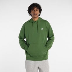 Bluza męska New Balance MT41511DAE – zielona. Zielone bluzy męskie New Balance, m, z aplikacjami, z bawełny, z kapturem. Za 299.99 zł.