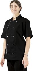 Visent BLUZA GASTRONOMICZNA KITEL KUCHARSKI Z LAMÓWKĄ czarny / biała lamówka M. Białe bluzy męskie Visent, m, bez wzorów, bez kaptura. Za 79.99 zł.
