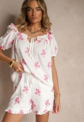 Fuksjowe Szorty z Wiskozą High Waist w Kwiaty Nilvella. Czerwone szorty damskie Renee, na lato, m, bez wzorów, z wiskozy, eleganckie, z podwyższonym stanem. Za 99.99 zł.