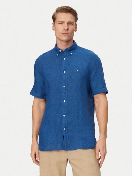 Tommy Hilfiger Koszula MW0MW41531 Niebieski Regular Fit. Niebieskie koszule męskie Tommy Hilfiger, l, bez wzorów, ze lnu, bez kołnierzyka, bez ramiączek. Za 287.99 zł.