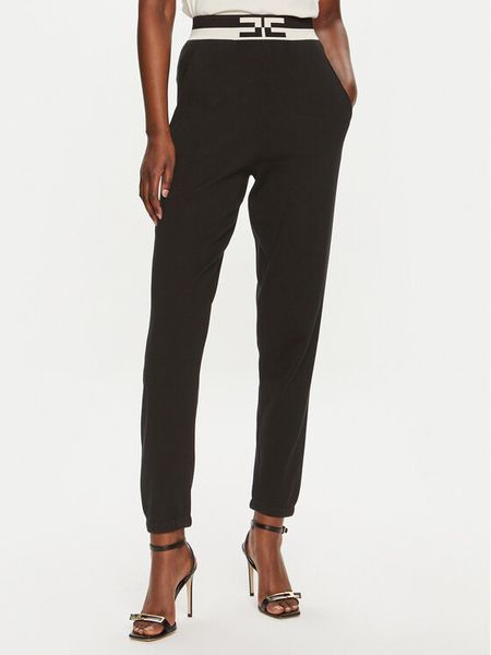 Elisabetta Franchi Spodnie dzianinowe KP-62S-46E2-V330 Czarny Regular Fit. Czarne spodnie materiałowe damskie Elisabetta Franchi, s, bez wzorów, z dzianiny. Za 1,549.00 zł.