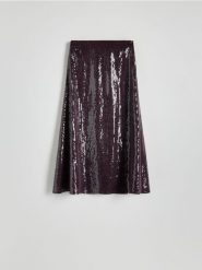 Spódnica midi z cekinami - wielobarwny. Spódnice damskie Reserved, l, bez wzorów, z tkaniny, midi, rozkloszowane. W wyprzedaży za 109.99 zł.