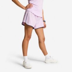 Spodenki fitness damskie Domyos. Fioletowe szorty sportowe damskie DOMYOS, m, bez wzorów, z materiału, sportowe, na fitness i siłownię. Za 34.99 zł.