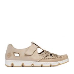 Półbuty Rieker. Brązowe półbuty damskie Rieker, bez wzorów, bez obcasa, na płaskiej podeszwie, bez zapięcia. Za 379.99 zł.