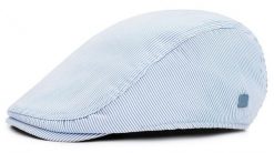 Lekki Kaszkiet Męski - Pako Jeans - w Drobny Prążek Błękitny. Niebieskie czapki i kapelusze męskie Pako Jeans, na lato, bez wzorów, z bawełny. Za 55.00 zł.