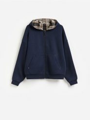 Rozpinana bluza z kapturem - granatowy. Niebieskie bluzy męskie Reserved, l, bez wzorów, z bawełny, z kapturem. Za 159.99 zł.