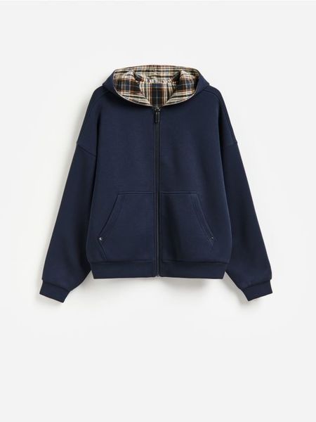 Dwustronna bluza z kapturem - granatowy. Niebieskie bluzy męskie Reserved, l, bez wzorów, z bawełny, z kapturem. Za 159.99 zł.
