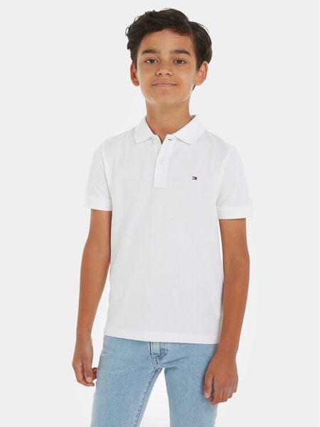 Tommy Hilfiger Polo Flag KB0KB09103 Biały Regular Fit. Białe t-shirty dla chłopców Tommy Hilfiger, bez wzorów, z bawełny, bez ramiączek. Za 187.99 zł.
