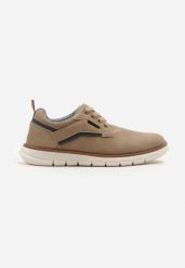 Ciemnobeżowe Buty Sportowe w Stylu Casual z Ozdobnymi Lamówkami Belilena. Brązowe buty sportowe męskie Born2be, z bawełny, bez zapięcia. Za 79.99 zł.