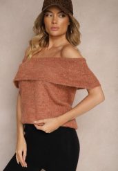 Brązowy Sweter Top z Hiszpańskim Wywijanym Dekoltem z Wełną Inarose. Brązowe swetry damskie Renee, m, bez wzorów, z wełny, casualowe, bez kołnierzyka, bez ramiączek, bez kaptura. Za 89.99 zł.