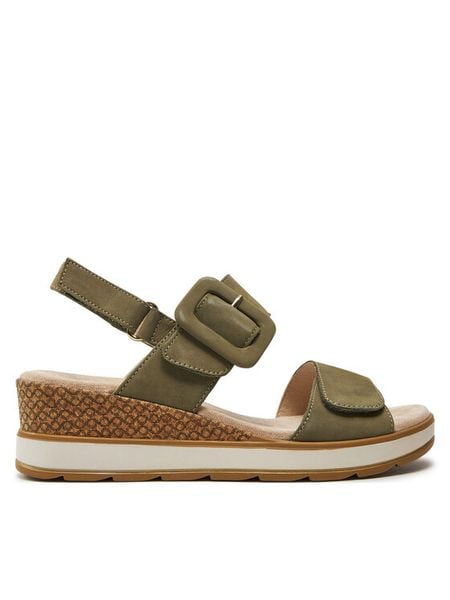 Caprice Sandały 9-28753-42 Khaki. Brązowe sandały damskie Caprice, bez wzorów, z nubiku, bez obcasa, na koturnie, bez zapięcia. Za 217.99 zł.
