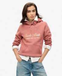 Luksusowa bluza z kapturem z metalicznym logo. Czerwone bluzy damskie Superdry., bez wzorów, z bawełny, z kapturem. Za 420.15 zł.