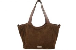 Torebka damska zamszowa typu worek - Brązowa. Brązowe torebki shopper damskie Barberinis, bez wzorów, z jeansu, biznesowe, na ramię, duże, pikowane, bez dodatków. Za 300.99 zł.