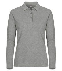Clique Manhattan L/S Women Polo Grey Mélange — Długi rękaw, paski żakardowe. Szare paski damskie CLIQUE, bez wzorów, z bawełny. Za 136.90 zł.