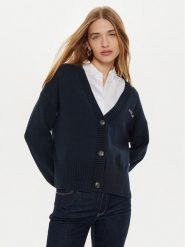 Guess Jeans Kardigan W4BR81 Z3HM1 Granatowy Regular Fit. Niebieskie swetry damskie Guess Jeans, xl, z aplikacjami, z bawełny, bez kołnierzyka, bez ramiączek, bez kaptura. Za 349.99 zł.