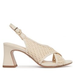 Sandały Tamaris. Białe sandały damskie Tamaris, bez wzorów, bez obcasa, na słupku, bez zapięcia. Za 329.99 zł.