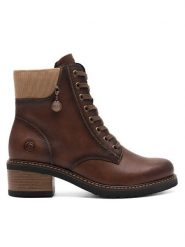 Remonte Trzewiki D1A70-22 Brązowy. Brązowe botki damskie Remonte, ze skóry, bez obcasa, na słupku, bez zapięcia. Za 499.99 zł.