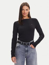Tommy Hilfiger Bluzka WW0WW47309 Czarny Slim Fit. Czarne bluzki damskie Tommy Hilfiger, xxs, bez wzorów, z wiskozy, bez kołnierzyka, bez ramiączek. Za 209.99 zł.