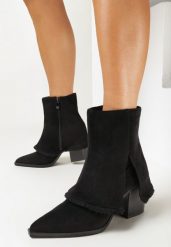 Czarne Botki z Wywiniętą Cholewką i Suwakiem Kemme. Czarne botki damskie Born2be, bez obcasa, na obcasie, bez zapięcia. Za 169.99 zł.