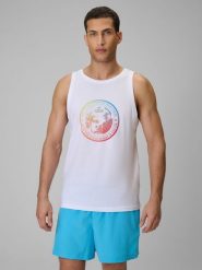 4F Koszulka bez rękawów regular z nadrukiem męska - biała XL. Białe t-shirty męskie 4f, na lato, m, bez wzorów, z bawełny, klasyczne, bez kołnierzyka. Za 59.99 zł.