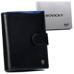 Portfel skórzany Rovicky N4L-RVT-6900 czarny. Czarne portfele męskie ROVICKY, bez wzorów. Za 45.09 zł.