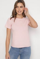 Różowy Klasyczny T-shirt z Bawełny Lorali. Czerwone bluzki damskie Born2be, m, bez wzorów, z bawełny, klasyczne, bez kołnierzyka. Za 29.99 zł.