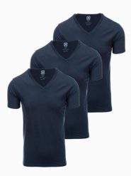 Zestaw męskich koszulek bawełnianych V-neck BASIC – 3x granatowy V10 - Rozmiar: XL. Zielone t-shirty męskie Ombre Clothing, l, bez wzorów, z bawełny, bez kołnierzyka. Za 149.99 zł.