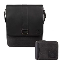 Portfel męski AY-07-BL i listonoszka męska skórzana AY-01-BL zestaw Paolo Peruzzi ZUP-137. Brązowe portfele męskie bez wzorów, z bawełny, eleganckie, na ramię. Za 199.99 zł.