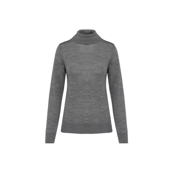 Damski sweter z merynosów z golfem Kariban Premium. Szare swetry damskie KARIBAN, na zimę, bez wzorów, z wełny, bez kołnierzyka, bez ramiączek, bez kaptura. Za 299.00 zł.