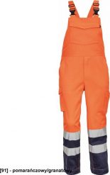 CERVA LORCA HV męski spodnie ogrodniczki wykonane z materiału Hi-Vis posiadające elastczne szelki z plastikowymi klamrami i - żółty-granatowy 58. Niebieskie spodnie materiałowe męskie CERVA, m, bez wzorów. Za 97.86 zł.