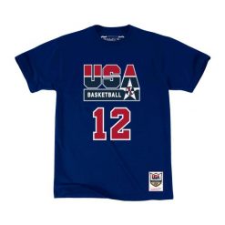 Koszulka USA name & number John Stockton. Niebieskie koszulki sportowe męskie Mitchell & Ness, bez wzorów, bez kołnierzyka, bez ramiączek, do koszykówki. Za 256.50 zł.