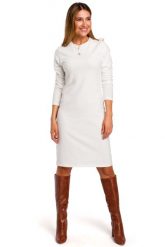 Ecru Dzianinowa Prosta Sukienka przed Kolano. Czarne sukienki damskie MOE, na co dzień, l, bez wzorów, z bawełny, bez kołnierzyka, bez ramiączek. Za 219.90 zł.
