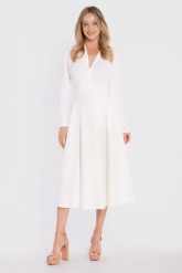 Rozkloszowana spódnica z wysokim stanem kremowa. Białe spódnice damskie Stylove, l, bez wzorów, eleganckie, z podwyższonym stanem, midi, rozkloszowane. Za 289.00 zł.