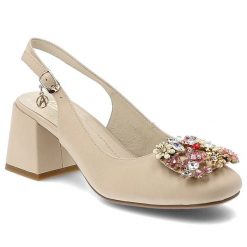 Czółenka damskie Artiker, cholewka ze skóry naturalnej zabudowany nosek pasek na pięcie z regulowaną klamrą stabilny obcas typu klocek, beżowa, 58C06. Brązowe czółenka damskie Artiker, z aplikacjami, ze skóry, eleganckie, bez obcasa, na obcasie, bez zapięcia. Za 259.00 zł.