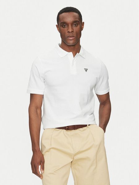 Guess Polo F5GP00 K9WF1 Biały Regular Fit. Białe koszulki polo męskie Guess, m, z aplikacjami, z bawełny, bez ramiączek. Za 169.99 zł.