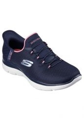 Buty SKECHERS SLIP-INS SUMMITS - DIAMOND DREAM Niebieski. Niebieskie trampki i tenisówki damskie Skechers, bez wzorów, z materiału, bez zapięcia. Za 340.99 zł.