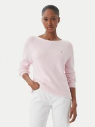 Tommy Hilfiger Sweter WW0WW44975 Różowy Regular Fit. Czerwone swetry damskie Tommy Hilfiger, m, bez wzorów, z bawełny, bez kołnierzyka, bez ramiączek, bez kaptura. Za 409.99 zł.