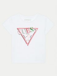 Guess T-Shirt K5RI16 K6YW4 Biały Regular Fit. Białe t-shirty i topy dla dziewczynek Guess, z aplikacjami, z bawełny, bez ramiączek. Za 59.99 zł.