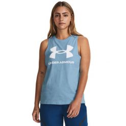 Koszulka damska treningowa bez rękawów Under Armour 1356297. Niebieskie koszulki sportowe damskie Under Armour, bez wzorów, bez kołnierzyka, bez ramiączek. Za 129.99 zł.