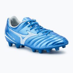 Buty piłkarskie Mizuno Monarcida Neo III Select FG laser blue/white. Niebieskie buty sportowe męskie Mizuno, bez zapięcia, do piłki nożnej. Za 339.99 zł.