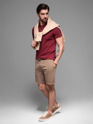 Krótkie spodenki męskie dresowe RELAXED FIT w stylu athleisure – jasnobrązowe V2 OM-SRWS-0122 - XXL. Brązowe szorty męskie Ombre Clothing, l, bez wzorów, z bawełny. W wyprzedaży za 59.99 zł.