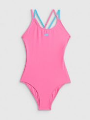 4F Kostium kąpielowy jednoczęściowy dziewczęcy - różowy 122/128 (6-8 lat). Czerwone stroje kąpielowe dla dziewczynek 4f, bez wzorów, z materiału. Za 69.99 zł.