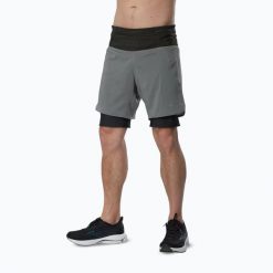 Spodenki do biegania męskie Mizuno Trail Multipocket 2in1. Szare krótkie spodenki sportowe męskie Mizuno, m, bez wzorów, z elastanu, do biegania. Za 199.99 zł.