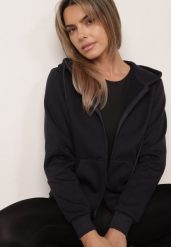 Granatowa Rozpinana Bluza z Kapturem Bawełną i Sznurkami Viltara. Niebieskie bluzy damskie Born2be, l, bez wzorów, z bawełny, z kapturem. Za 59.99 zł.
