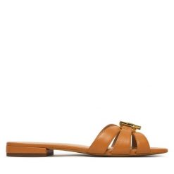 Klapki LAUREN RALPH LAUREN. Brązowe klapki damskie Lauren Ralph Lauren, bez wzorów, bez obcasa. Za 659.99 zł.