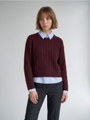 Sweter z koszulowymi wstawkami - bordowy. Czerwone swetry damskie Sinsay, l, bez wzorów, bez kołnierzyka, bez ramiączek, bez kaptura. Za 69.99 zł.