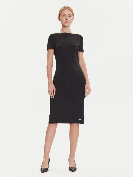Calvin Klein Sukienka koktajlowa LV044D063G Czarny Slim Fit. Czarne sukienki damskie Calvin Klein, bez wzorów, z syntetyku, wizytowe, bez kołnierzyka, bez ramiączek. Za 719.99 zł.