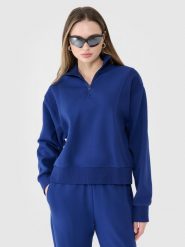 4F Bluza dresowa nierozpinana bez kaptura damska - granatowa XL. Niebieskie bluzy sportowe damskie 4f, xl, bez wzorów, z bawełny, bez kaptura. Za 99.99 zł.
