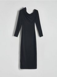 Sukienka maxi - czarny. Czarne sukienki damskie Reserved, l, bez wzorów, z dzianiny, bez kołnierzyka, bez ramiączek, maxi, dopasowane. Za 139.99 zł.